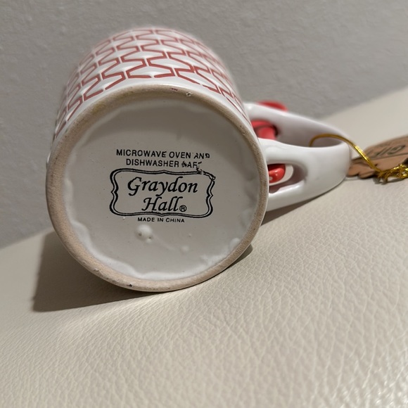 Graydon Hall Red/Salmon Colored Mug with Design And Spoon - Picture 6 of 7